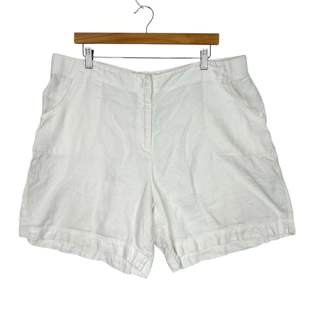 J.Jill Women XL White 100% Linen Shorts High Rise Flat Front Pockets Summer